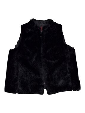 LRL Ralph Lauren~VTG Black Label~Women Faux Fur Zipup Vest~Black~Preppy~Ski~1X
